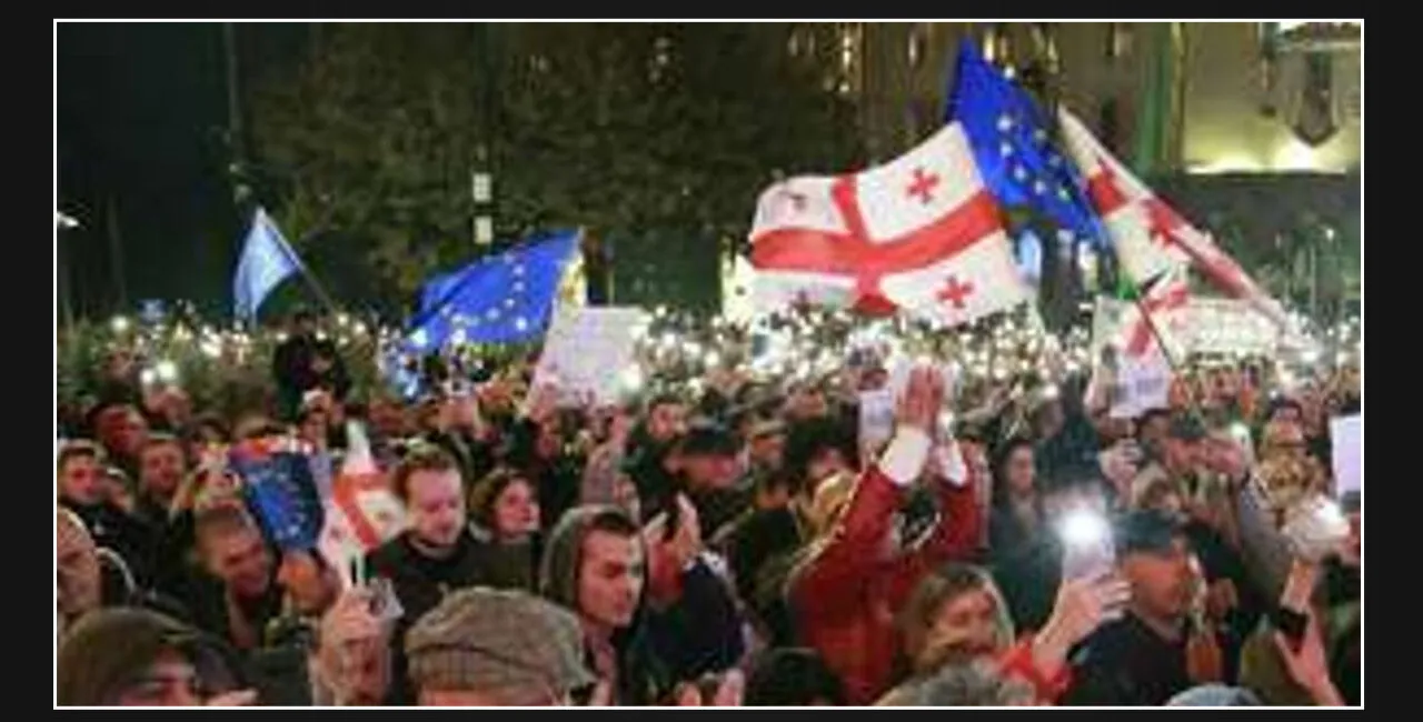 Protestors gather outside Georgian parliament demanding a new election with focus on European integration