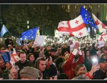 Protestors gather outside Georgian parliament demanding a new election with focus on European integration