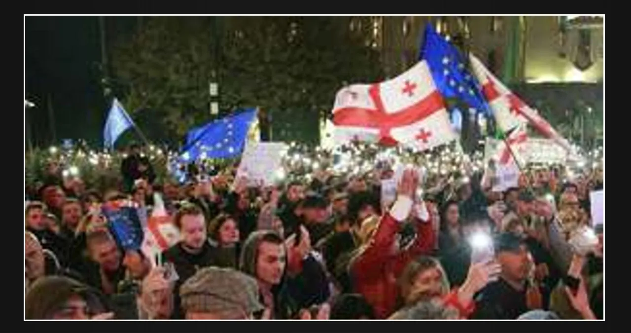 Protestors gather outside Georgian parliament demanding a new election with focus on European integration